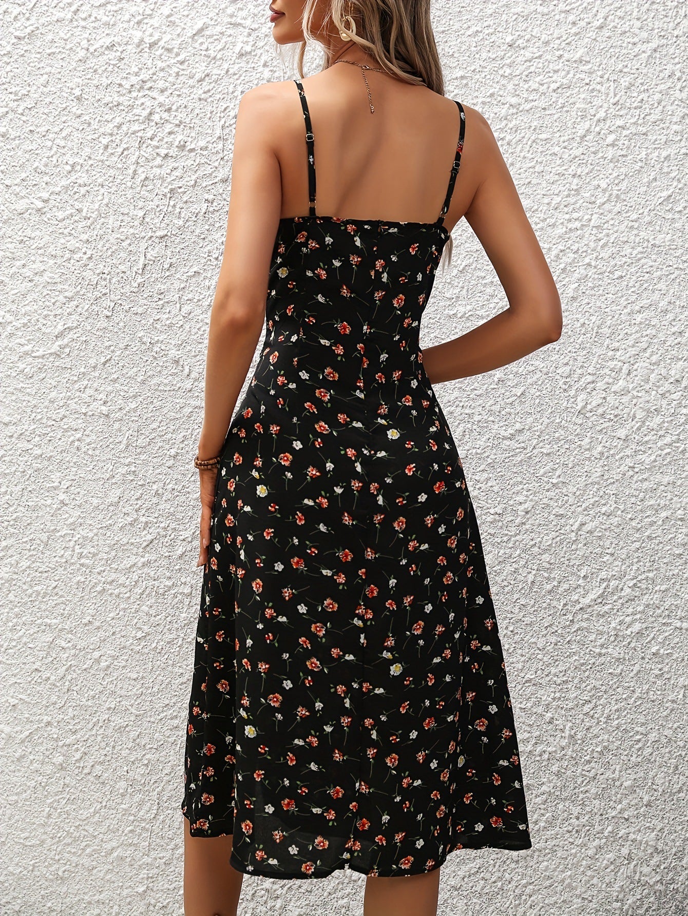 Elegant Suspender Dress- Polka Dot Long Slit Style by The Lux Collective